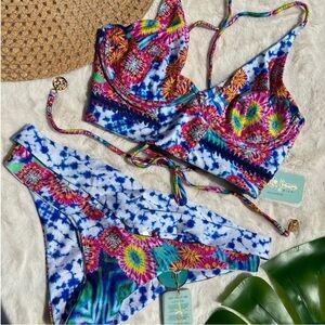Luli Fama Beautiful Mess Bustier Top and Strapped Banded Reversible Bottom